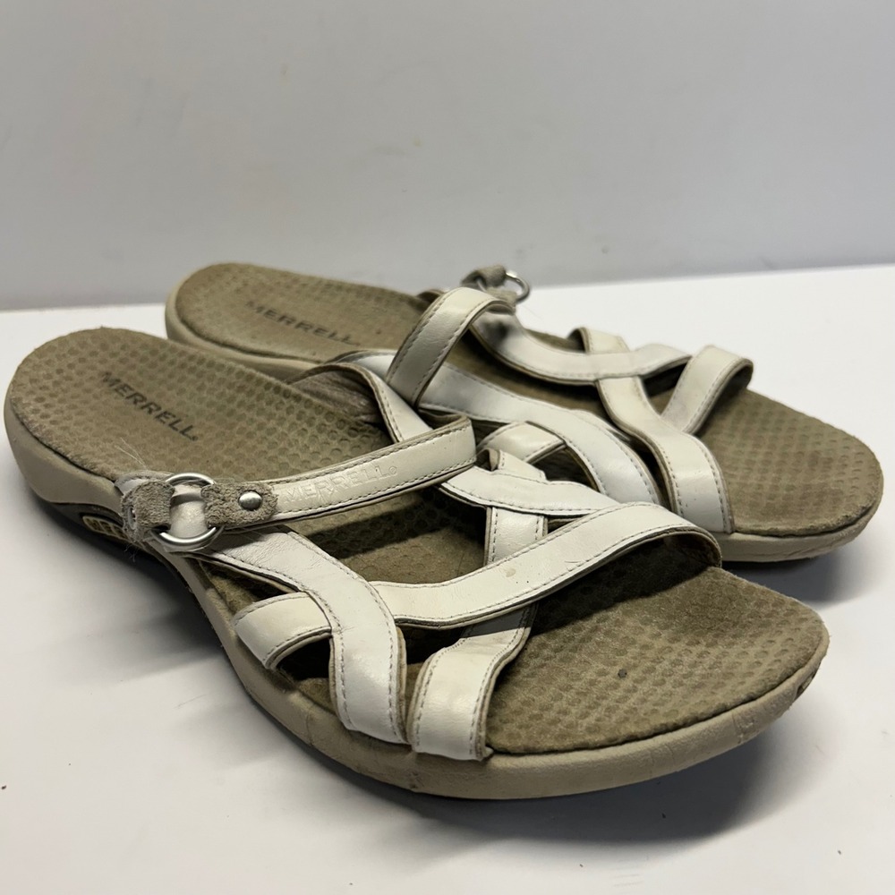 Merrell Jasmine Sandals White Womens 7 Strappy Leather Comfort Slides J35694